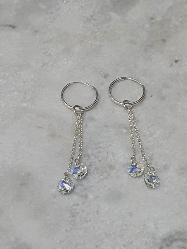 Argollitas plata 925 con cadenitas y cristal