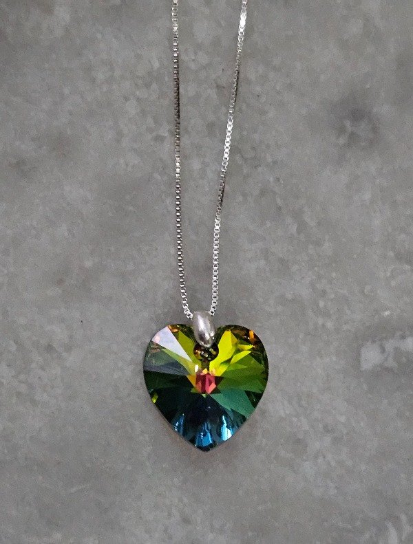 Collar corazon arcoiris plata 925 grandes